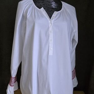 White Pheseant Blouse with Red Accents